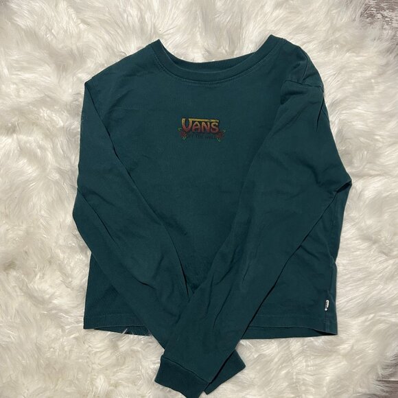 VANS OFF THE WALL Dark green long sleeve cropped shirt skater vibes, SIZE S - Picture 1 of 8